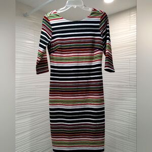 Peach velvet New York size 6 multi-colored horizontal stripe long 3/4 sleeve wom